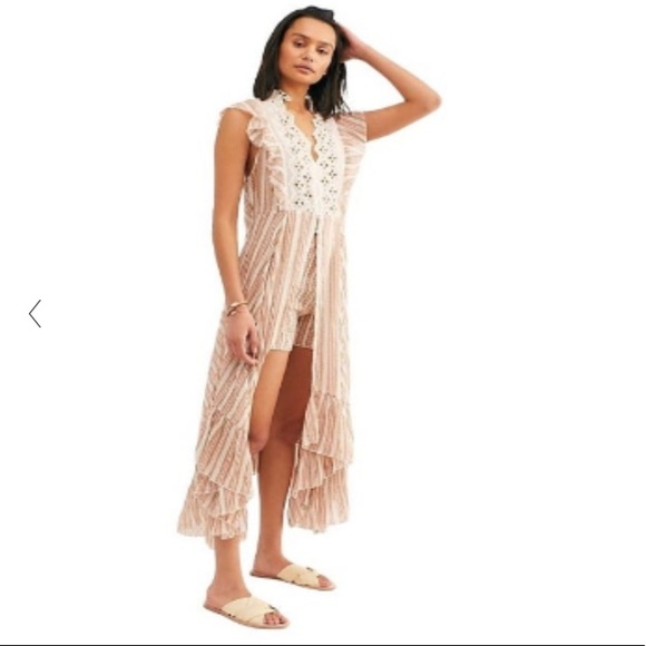 Free People One Caraway Stripe Maxi Dress Black Purple Cream Eyelet Lace Size M - Picture 5 of 16